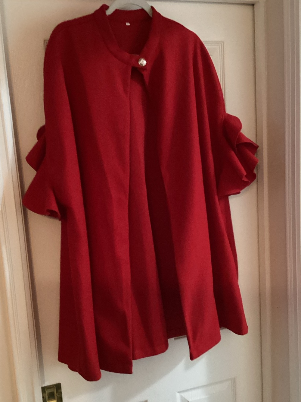 Red Draped Cape Blazer with Pearl Button
